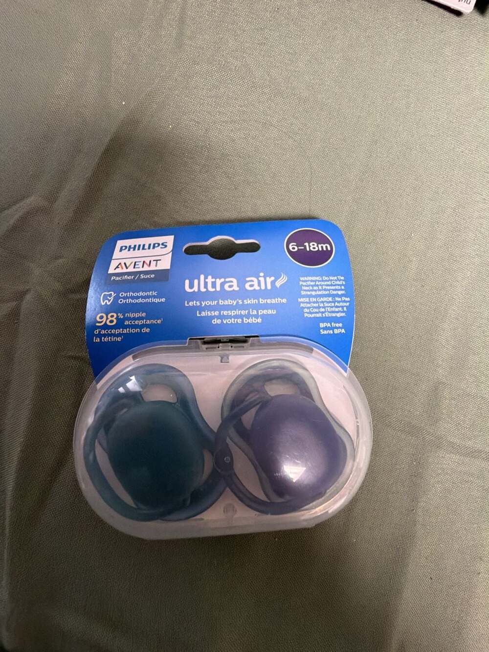 Philips Avent Ultra Air Pacifier 6-18M, Deep Opal & Steel Blue, 2 Pack